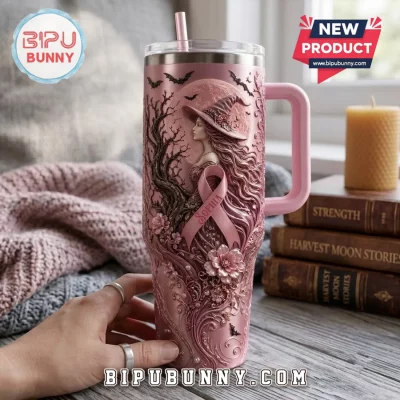 Pink Ribbon Witch Breast Cancer Awareness 40oz Tumbler