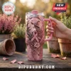 Pink Ribbon Witch Breast Cancer Awareness 40oz Tumbler with 3D embossed witch, bats, and flowers on a pink steel mug.