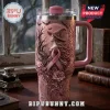 Pink Ribbon Witch Breast Cancer Awareness 40oz Tumbler with 3D embossed witch, full moon, bats, and floral scrollwork patterns.