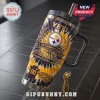 Pittsburgh Steelers 93rd Anniversary Stanley Tumbler with tie-dye yellow and black pattern, team logo, and gold trophy.