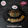 Pittsburgh Steelers Acrisure Stadium Boonie Hat in black featuring an embroidered stadium graphic and team logo patches.