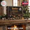 Pittsburgh Steelers Christmas Advent Calendar 2026 featuring 24 collectible ornaments on a mantel with holiday decor.