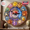 Pokemon 30th Anniversary custom wall clock featuring circular character medallions and a central Pokeball design on a wall.