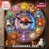 Pokemon 30th Anniversary Custom Wall Clock featuring 12 iconic characters, a central Pokeball, and glowing cosmic blue frame.