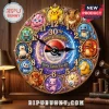 Pokemon 30th Anniversary custom wall clock featuring Pikachu, Eevee, and other characters on a blue cosmic circular frame.