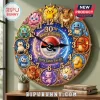 Pokemon 30th Anniversary custom wall clock featuring circular character frames, gold numbering, and a center Pokeball design.