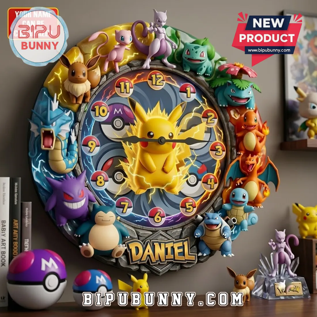 Pokemon Character Custom Name Wall Clock Pokemon Character Custom Name Wall Clock