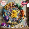 Pokemon Character Custom Name Wall Clock featuring Pikachu in the center surrounded by various figures and a map background.