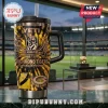 Richmond Tigers 141st Anniversary Tie Dye Handle Tumbler featuring yellow and black patterns, team logo, and text graphics.