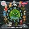 Rick and Morty Personalized Acrylic Wall Clock featuring a central green portal, slime-dripping numbers, and character art.