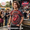 Rolling Stones It's Only Rock N Roll shirt on a man in black and red tie-dye featuring the classic tongue and lips logo.