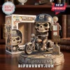 Route 66 100th Anniversary Skeleton Motorcyclist Vinyl Figure on a base with a matching branded box and road sign trophy.