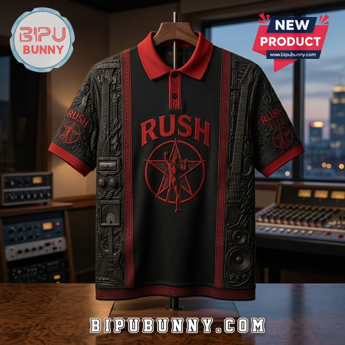 Rush 2112 Starman Black Red Polo Shirt Rush 2112 Starman Black Red Polo Shirt