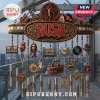 Rush Band Outdoor Wind Chime featuring hanging charms of cassette tapes, an owl, Geddy Lee, a train, and metal tubes.