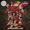 Rush Spirit Of Radio Tie Dye T-Shirt with red, black, and tan swirl pattern, band logo, and star-man graphic on chest.
