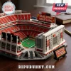 San Francisco 49ers 80th Anniversary Stadium Building Block Set with red and white stands on a wooden desk.