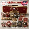San Francisco 49ers Professional 300-Piece Poker Set in a metallic red and gold case with team-themed chips, dice, and cards.