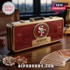 San Francisco 49ers Professional 300-Piece Poker Set in a metallic gold case with red leather finish and team logos.