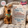 Scooby-Doo Handmade Felt Pocket Hug miniature figure next to a printed card featuring the quote Ruh-roh tough days happen.