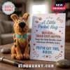 Scooby-Doo Handmade Felt Pocket Hug next to a card with inspirational text, dog bone icons, and paw prints.