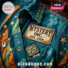 Scooby-Doo Mystery Blue Hawaiian shirt featuring Mystery Inc. 1969 patches, ghost icons, and silver star embroidery details.