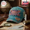 Scooby-Doo Mystery Distressed Baseball Cap 2026 in teal cotton featuring embroidered patches and frayed edge detailing.