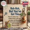Scooby Doo Mystery Machine keychain with a 3D Scooby figure and van charm displayed on a sign with inspirational text.