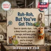 Scooby Doo Mystery Machine keychain attached to a sign featuring Scooby and Shaggy illustrations and motivational text.