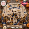Sigma Gamma Rho Sorority Mascot Ugly Sweater with poodle graphic, SGR Greek letters, and autumn foliage on beige knit fabric.