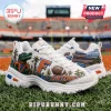 Skechers Florida Gators D'Lites white sneakers featuring an alligator mascot, team logo, and stadium graphics on turf.