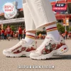 Skechers Kansas City Chiefs D'Lites Chunky Sneakers featuring team mascot, stadium graphics, and logo on white leather.