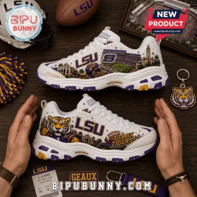 Skechers LSU Tigers D’Lites White Athletic Sneakers