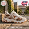 Skechers Texas Longhorns Mascot White Walking Sneakers featuring a burnt orange bull graphic and hook em horns lettering.