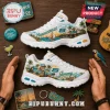 Skechers x Jimmy Buffett D'Lites White Tropical Sneakers featuring vibrant island, sailboat, and portrait graphics.