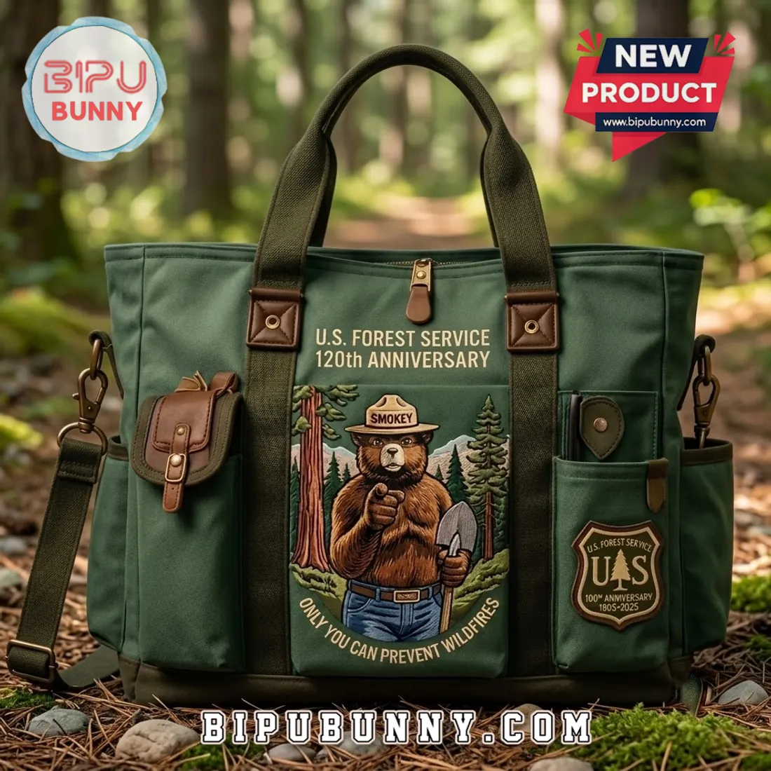 Smokey Bear USFS 120th Anniversary Green Canvas Tote Bag Smokey Bear USFS 120th Anniversary Green Canvas Tote Bag