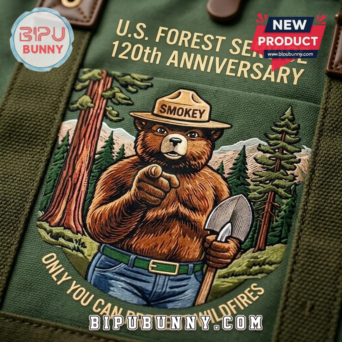 Smokey Bear USFS 120th Anniversary Green Canvas Tote Bag Smokey Bear USFS 120th Anniversary Green Canvas Tote Bag