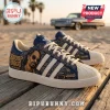 Snoop Dogg Fo Shizzle Embroidered Casual Shoes featuring navy paisley patterns, gold portrait graphics, and rubber toe caps.