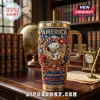 Snoopy America 250th Anniversary YETI 40oz Tumbler featuring patriotic decor, gold trim, and July 1776 text on a desk.