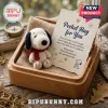 Snoopy Dog Felt Ornament with Pocket Hug Card sitting in a small wooden box with a sentimental message on textured paper.