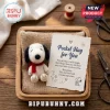Snoopy Dog Felt Ornament with Pocket Hug Card inside a wooden box with burlap lining and textured paper note.