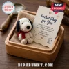 Snoopy Dog Felt Ornament with Pocket Hug Card featuring a miniature white beagle in a wooden box with an encouraging note.