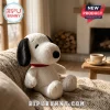 Snoopy Sherpa Fabric Character Plush Pillow featuring white faux-shearling body, black ears, and a bright red collar.