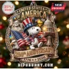 Snoopy US 250th Anniversary Acrylic Ornament featuring Snoopy, the Liberty Bell, US flag, and Mount Rushmore icons.