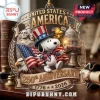 Snoopy US 250th Anniversary Acrylic Ornament featuring Snoopy in a top hat, American flag, Mt. Rushmore, and Liberty Bell.
