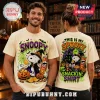Snoopy x Pringles Halloween Spooky Snackin T-Shirt worn by a couple, featuring Snoopy in a witch hat with potato chips.