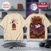 Snoopy x Spider-Man Halloween beige t-shirt featuring front and back graphic prints with pumpkins and spider webs.