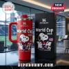 Snoopy x World Cup 2026 Stanley Tumbler 40oz featuring a red finish with Snoopy holding a US flag and soccer ball graphic.