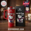 Snoopy x World Cup 2026 Stanley Tumbler 40oz featuring a red finish, Snoopy in soccer gear, and a matching display box.
