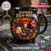 Sophia's Brew House Witch Sisters Ceramic Cauldron Mug featuring three illustrated witches in a shop with shelves of potions.