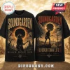 Soundgarden Louder Than Life Grunge Rock T-Shirt with black, orange, and tan graphic of a guitarist under a black sun.